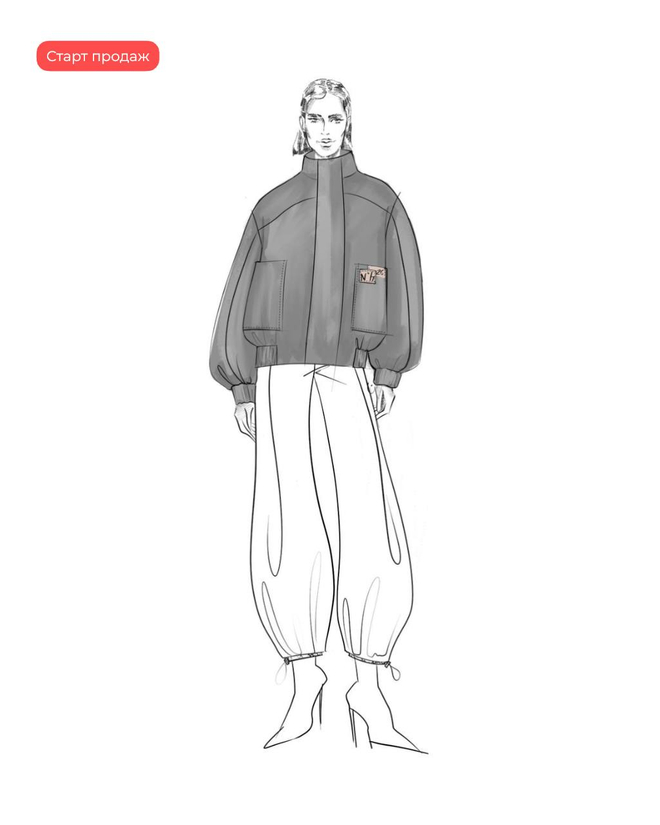 Шерстяной бомбер GREY c подкладкой в цвете Red