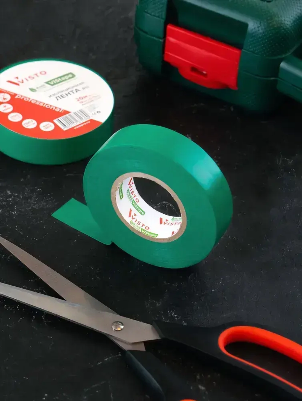 Изоляционная лента Изолента VISTO 19 мм 20 м 150 мкм, висто зеленая, профессиональная, 1 шт.