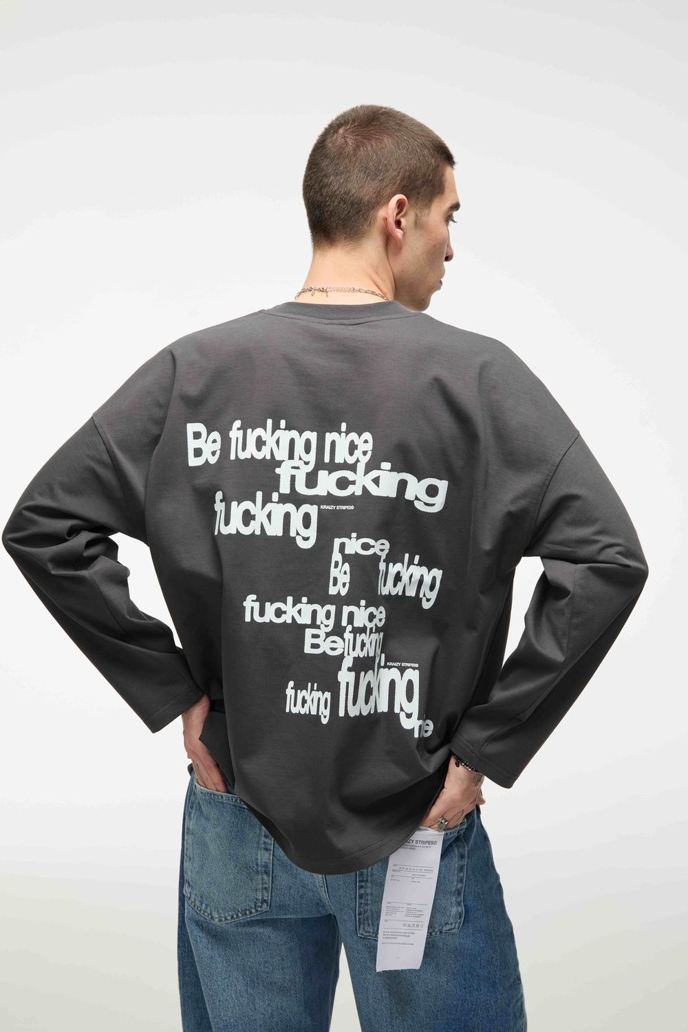 Купить Лонгслив Kraizy Stripes Be Fucking Nice графит Лонгслив Kraizy Stripes Be Fucking Nice графит