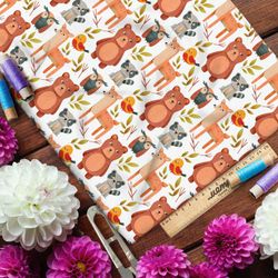 Ткань кулирная гладь переглядывающиеся животные в лесу