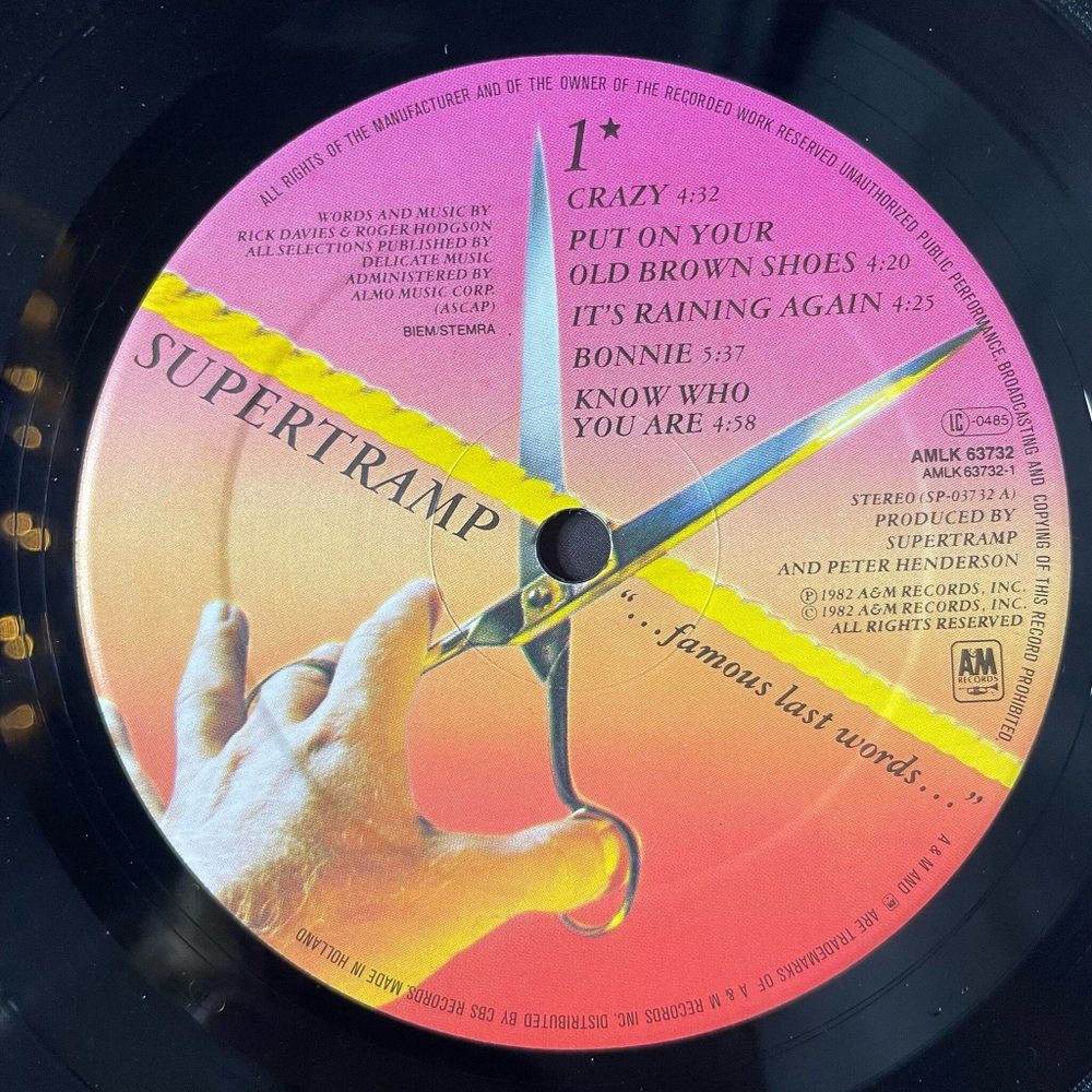 Винтажная виниловая пластинка LP Supertramp Famous Last Words (Holland 1982) My Kind Of Lady