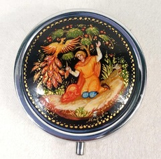 Сувенирный контейнер для хранения мелочей с ручной росписью Пале "Иван-царевич и жар-птица"