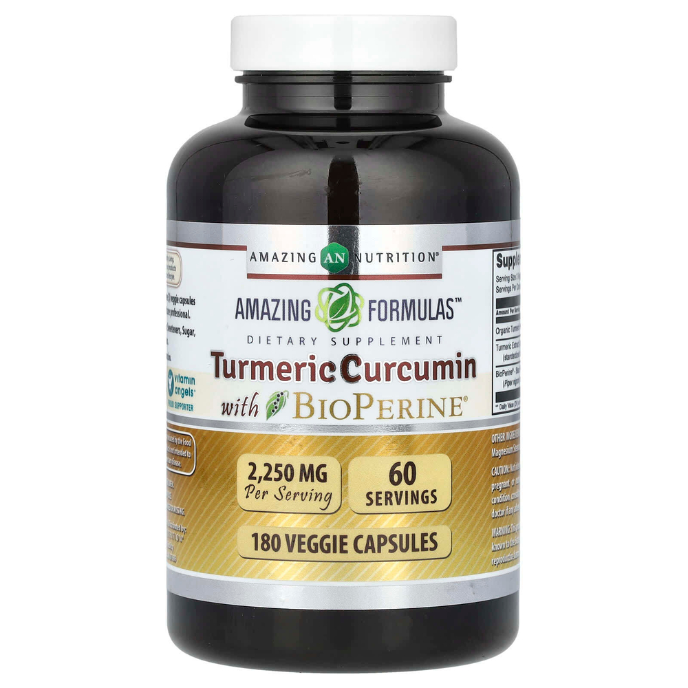 Amazing Nutrition, куркумин с экстрактом черного перца, 180 вегетарианских капсул