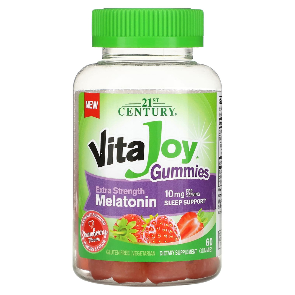 21st Century, VitaJoy®, жевательные таблетки с мелатонином, со вкусом клубники, 60 жевательных таблеток (5 мг в 1 жевательной таблетке)
