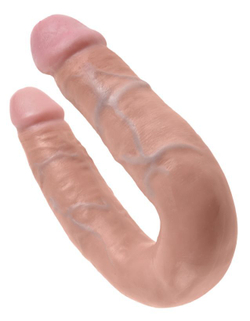 King Cock U-Shaped Medium Double Trouble Flesh - Двусторонний дилдо