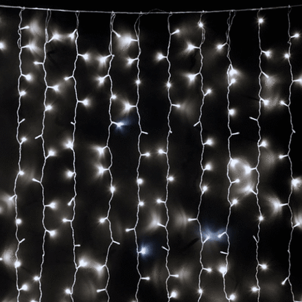 Светодиодный занавес 2*2 м., 400 белых LED ламп, мерцание, облегченный, прозрачный провод ПВХ, LTC (PCL400NOTBLW-10-2W)