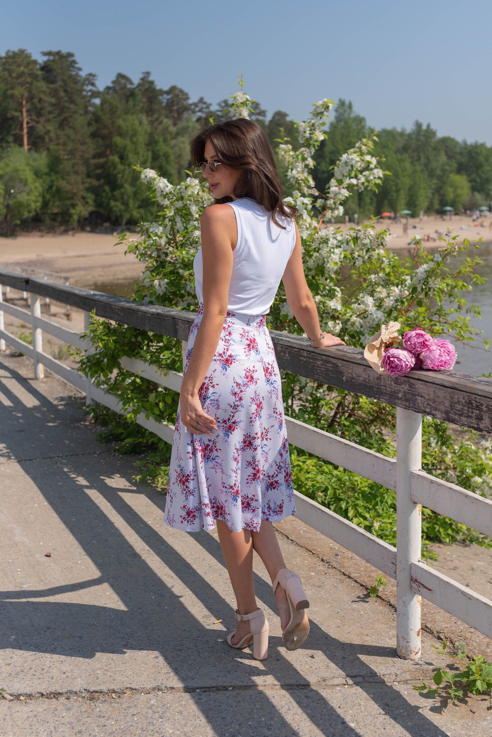 Юбка с принтом цветы из вискозы