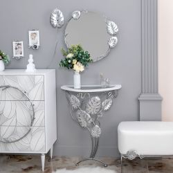 Консоль Monstera Deliciosa Wood (Монстера) Айс Античное серебро