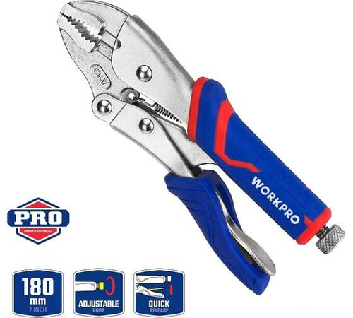 Зажимные клещи WORKPRO 180 мм, 7 дюймов, CR-V, с изогнутыми губками WP231073