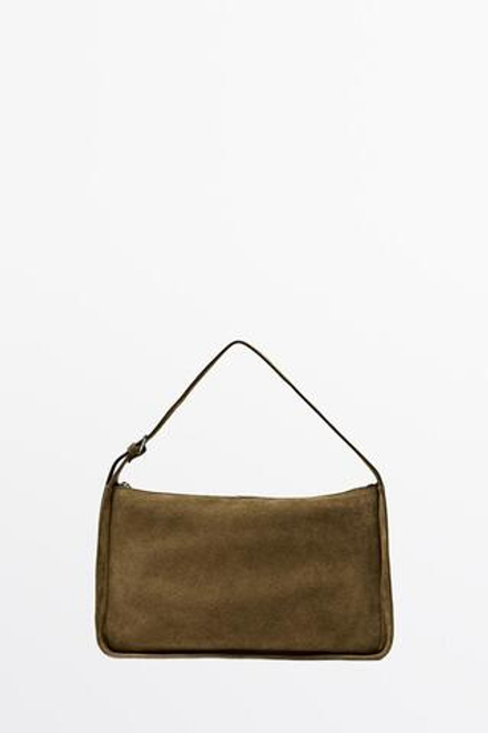 Massimo Dutti Сумка через плечо из натуральной замши, зеленый хаки