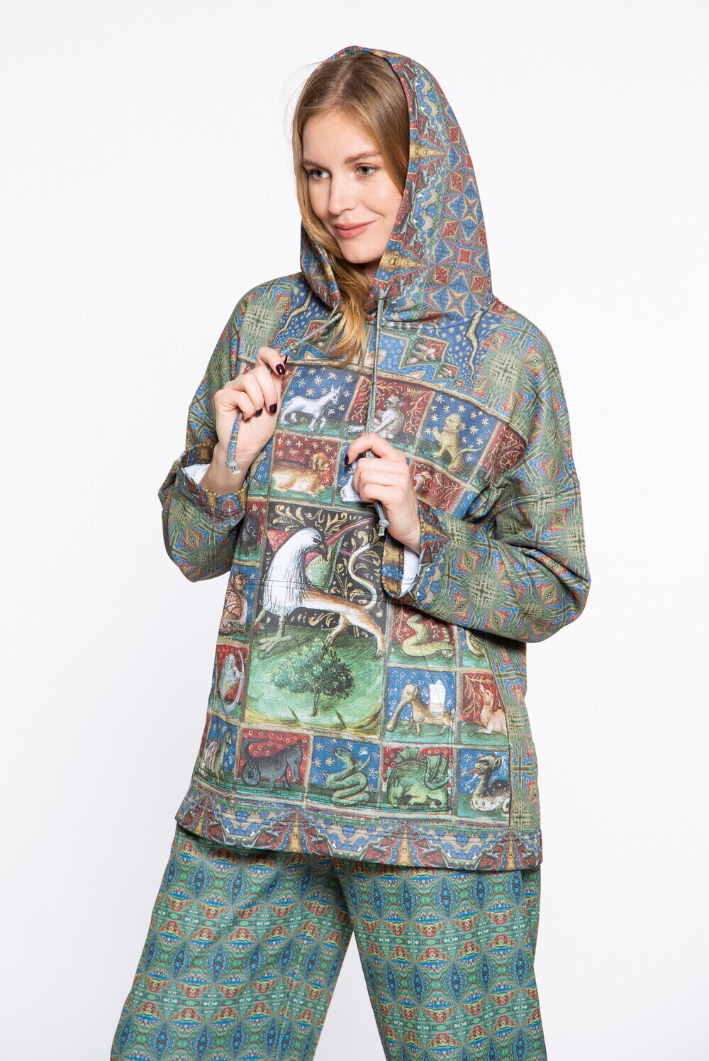 Комплект (худи и брюки) "Бестиарий", по мотивам Бестиария Бартоломея Английского, 15 век
