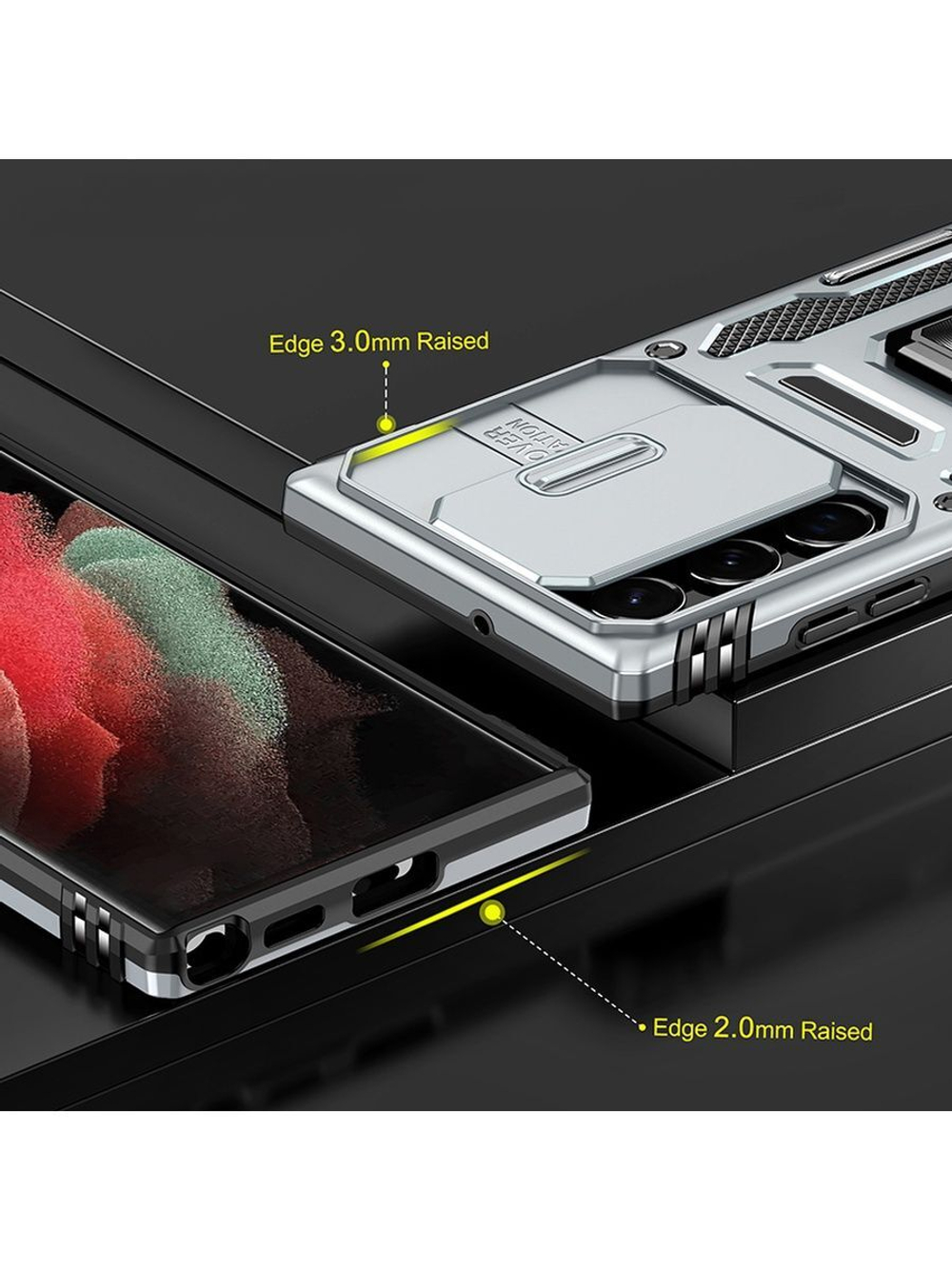 Чехол Safe Case с кольцом и защитой камеры для Samsung Galaxy S22 Ultra