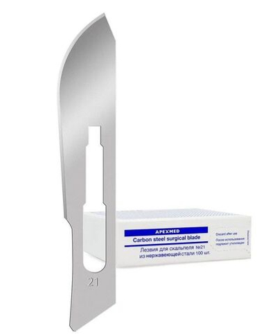 Лезвие 21 хирургическое стерильное одноразовое, нержавеющая сталь, 100 шт