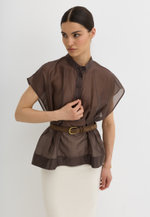 Блуза со складками, шоколадная