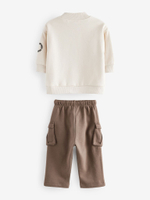 Толстовка и брюки карго в комплекте для мальчика Next B67-721, Молочный, Коричневый