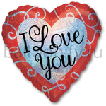Фольгированная фигура, сердце, ILY Сердце с завитками гологр S55,18"/46СМ