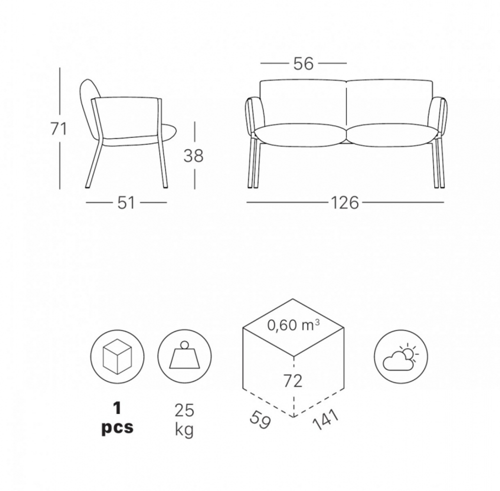 Диван плетеный с подушками Scab Design Brezza, лен, светло-зеленый
