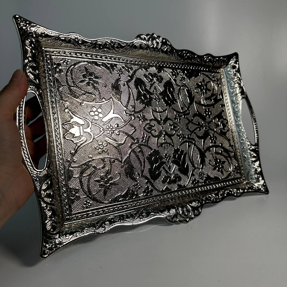 Поднос "Традиционный" с ручками 30*20см/ACAR. Турция (серебристый)