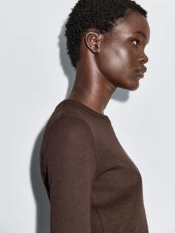 Massimo Dutti Футболка из смесового хлопка с длинными рукавами, пестро-коричневый