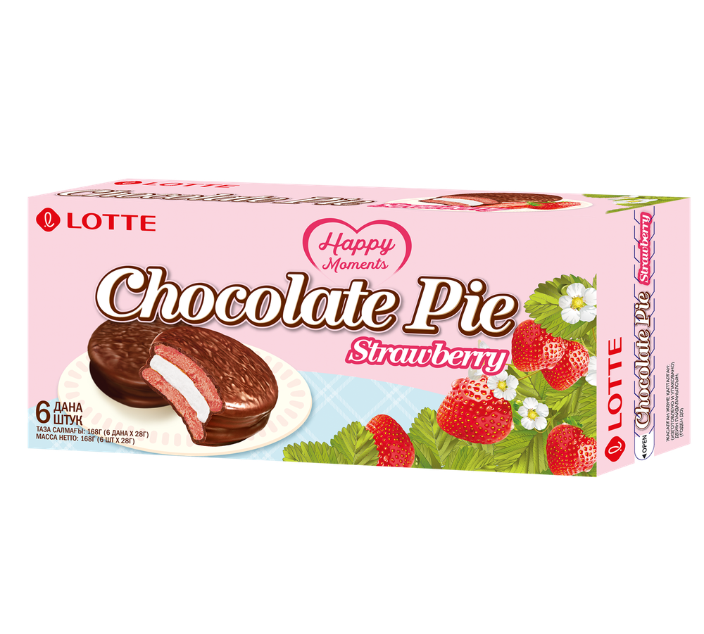 Печ.ЛОТТЕ Чоклэт Пай со вкусом клубники (LOTTE Chocolate Pie Strawberry) х/к 0.168 ( 0.028х6)