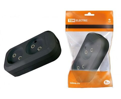 Колодка розеточная 2 гнезда 2П б/з 10А 250В черная TDM SQ1806-0112