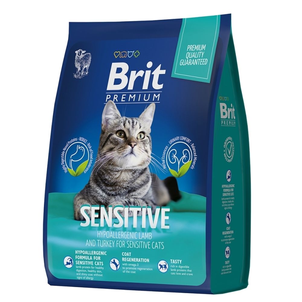 Сухой корм Brit Premium Cat Sensitive с ягнёнком и индейкой для взрослых кошек с чувствительным пищеворением 400 г