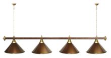Лампа STARTBILLIARDS 4 пл. (плафоны коричневые,штанга голубая,фурнитура золото)