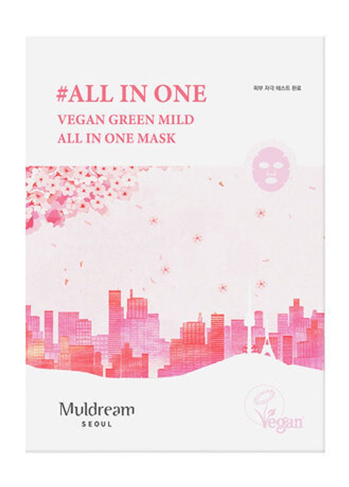 Muldream Тканевая маска для лица Vegan Green Mild All In One Mask, 25 мл