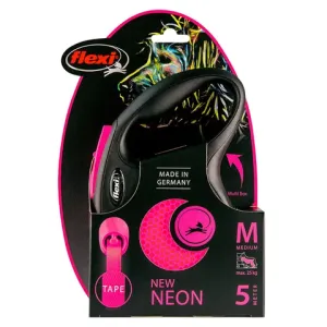 Рулетка flexi Neon New M (до 25 кг) лента 5 м, светоотражающая,розовый неон