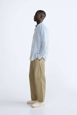 ZARA РУБАШКА ИЗ СМЕСОВОГО ЛЬНА, НЕБЕСНО-ГОЛУБОЙ