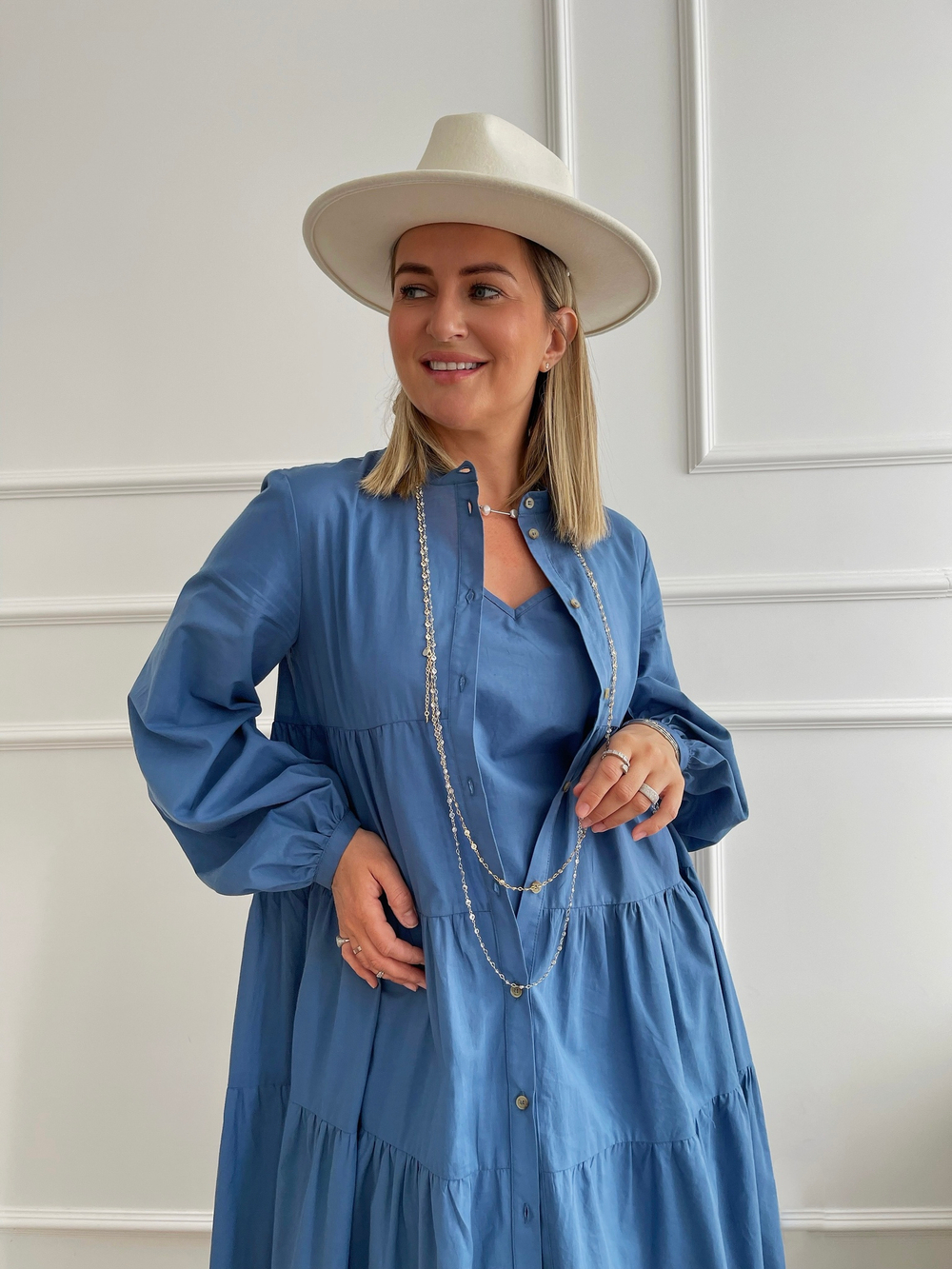 Лёгкое платье на пуговицах синее 2