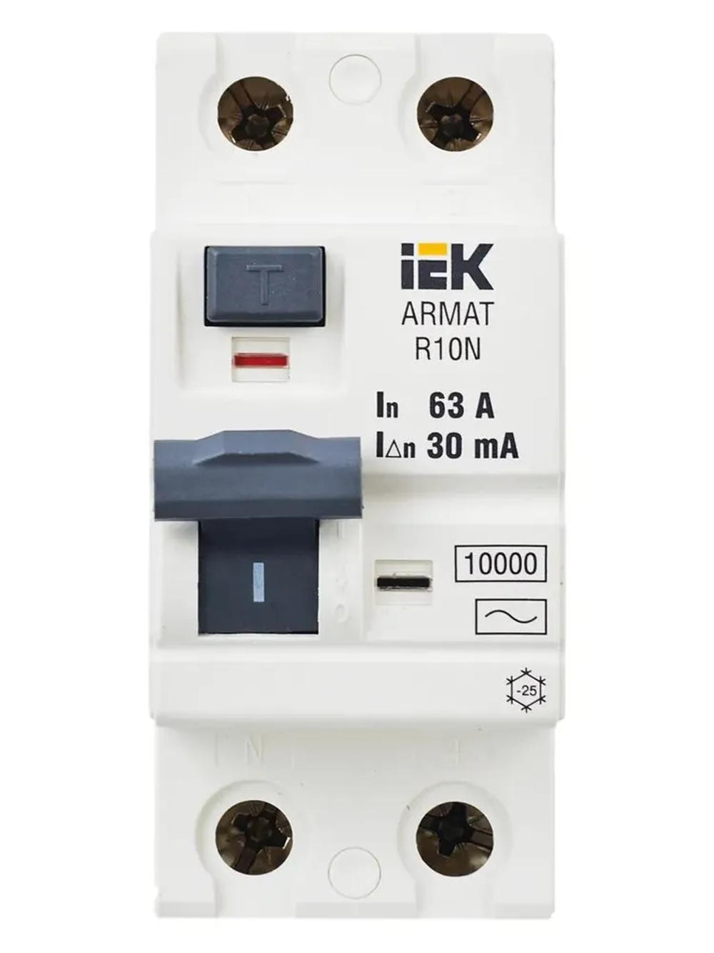 IEK ARMAT Выключатель дифференциального тока R10N (УЗО) 2п 63А 30мА тип AC (AR-R10N-2-063C030)
