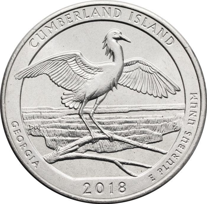 25 центов (1/4 доллара, квотер) 2018 США «Национальное побережье острова Кумберленд» (P) (44-й парк)