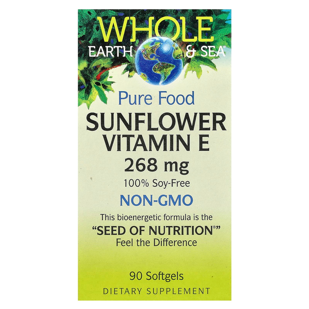 Natural Factors, Whole Earth & Sea, витамин Е из подсолнечника, 268 мг, 90 капсул