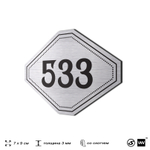 Номерок на дверь квартиры 533, для кабинета, офиса, шильдик 9 х 7 см, серебристый, Айдентика Технолоджи