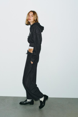 ZARA БРЮКИ BALLOON В РУБЧИК, ТЕМНО-СЕРЫЙ