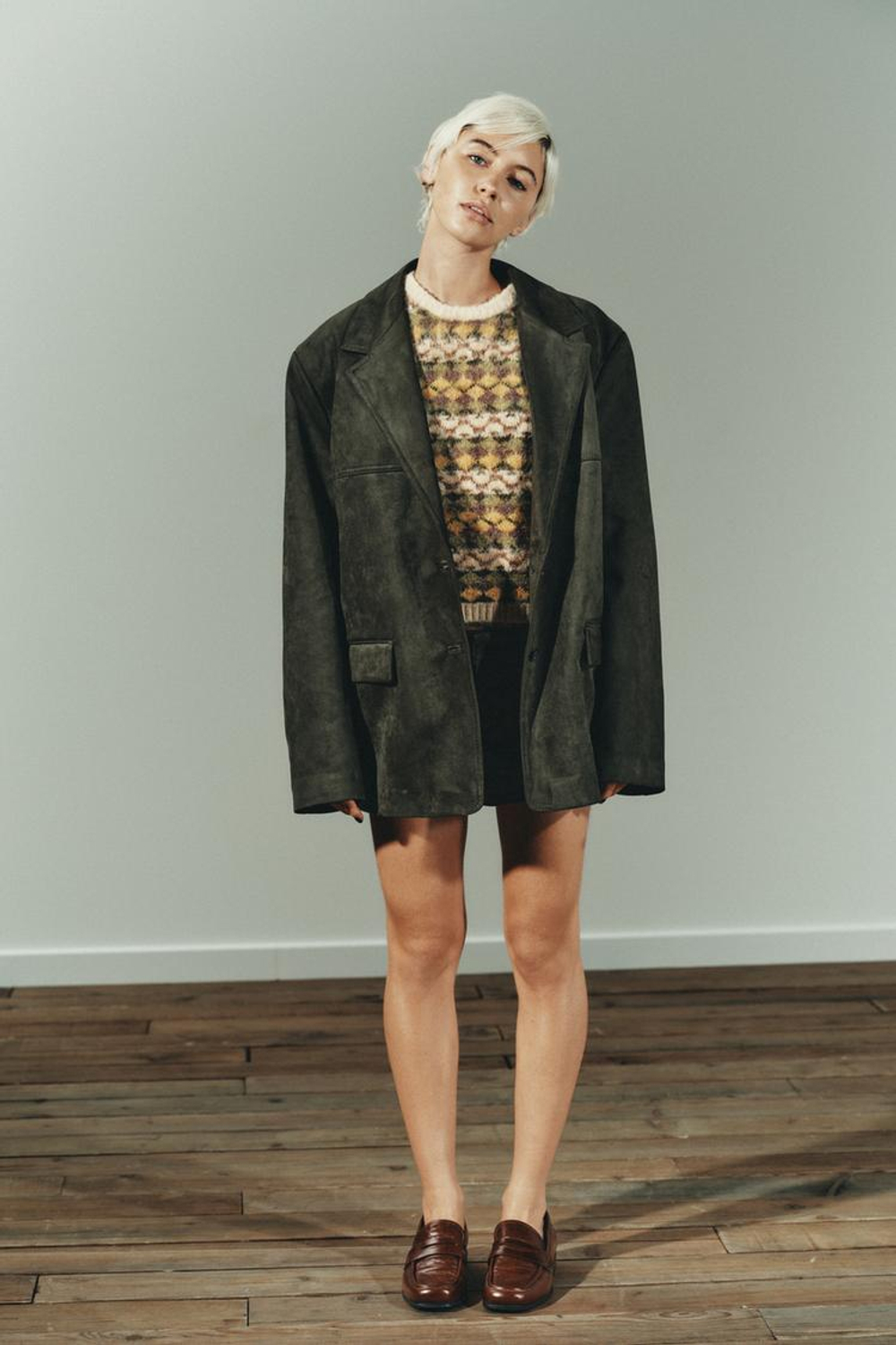 ZARA БЛЕЙЗЕР ПОД ЗАМШУ, ЦВЕТ МХА