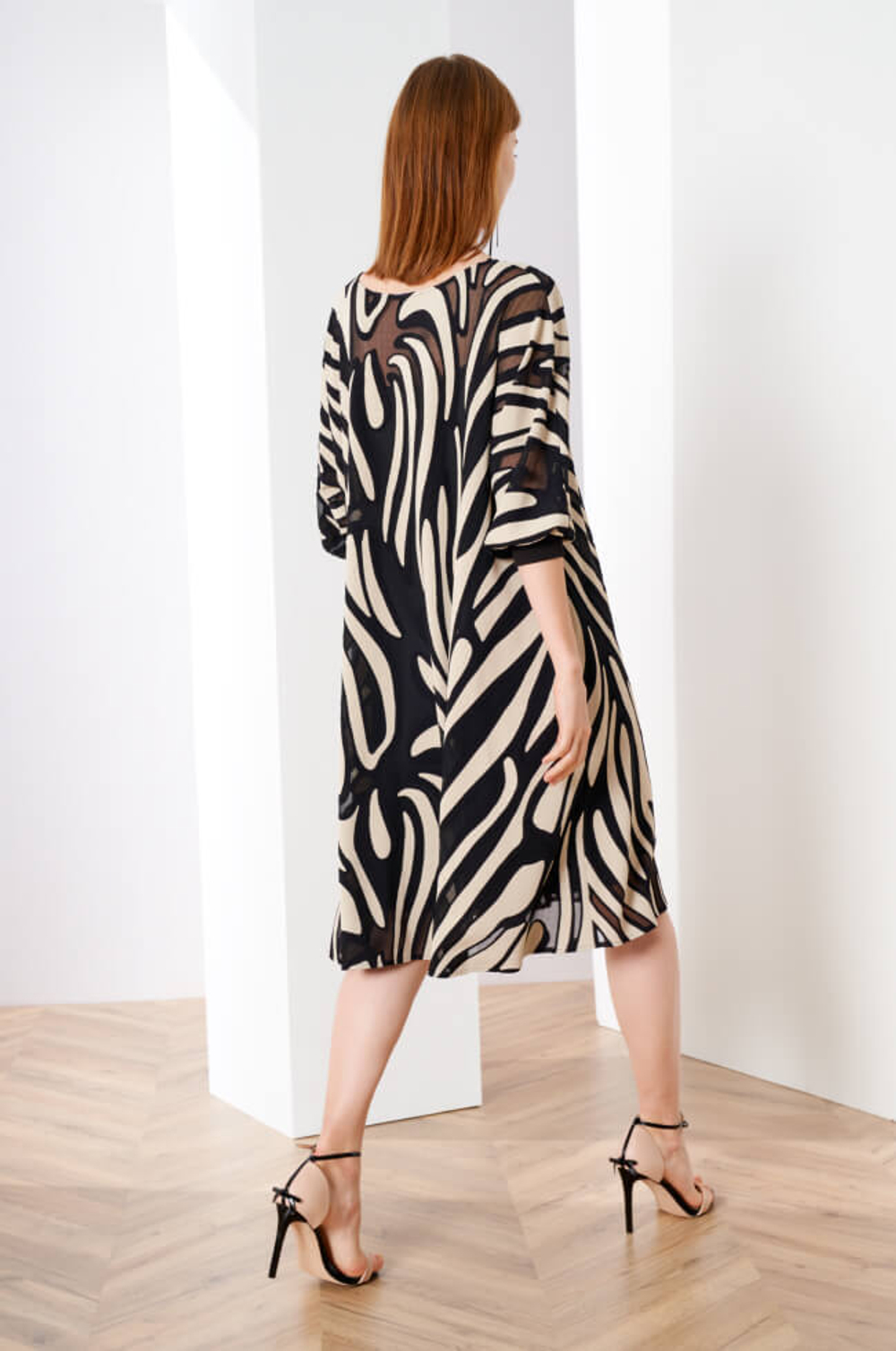 51297 Платье женское (бежево-черный принт)