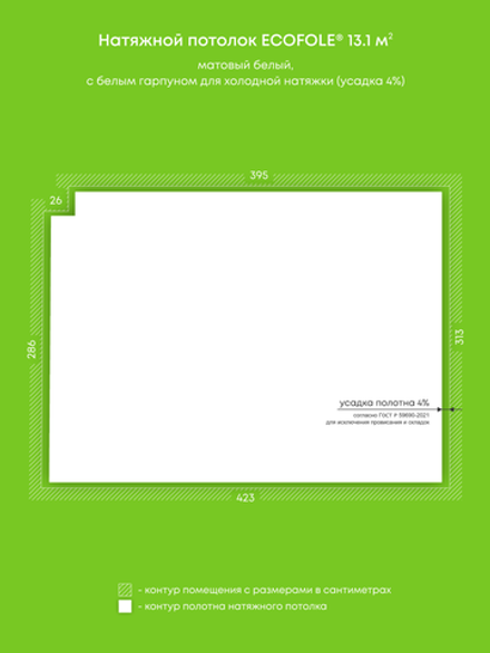 Матовый натяжной потолок 13.1 м2