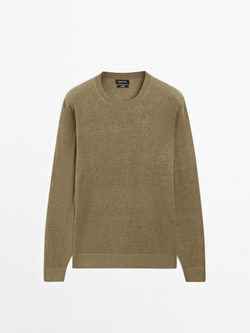 Massimo Dutti Свитер из 100% льна, хаки
