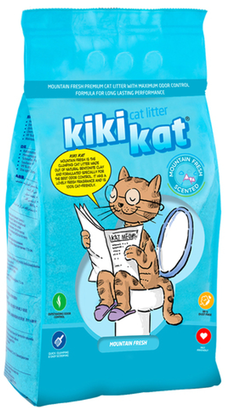 Бентонитовый наполнитель для кошачьего туалета "KikiKat" супер-белый комкующийся с ароматом "Горная свежесть" 5л