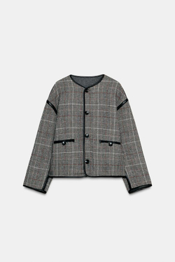 ZARA ДВУСТОРОННЯЯ КУРТКА С ОТДЕЛКОЙ ИЗ ИСКУССТВЕННОЙ КОЖИ, СЕРЫЙ