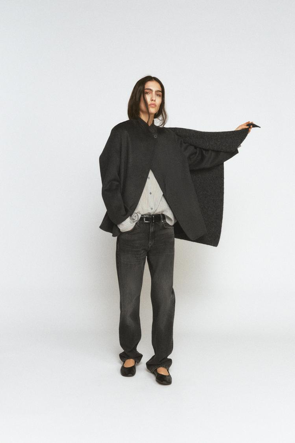 ZARA БЛЕЙЗЕР ИЗ СМЕСОВОЙ ШЕРСТИ С ПЛАТКОМ — ZW COLLECTION, ТЕМНО-СЕРЫЙ