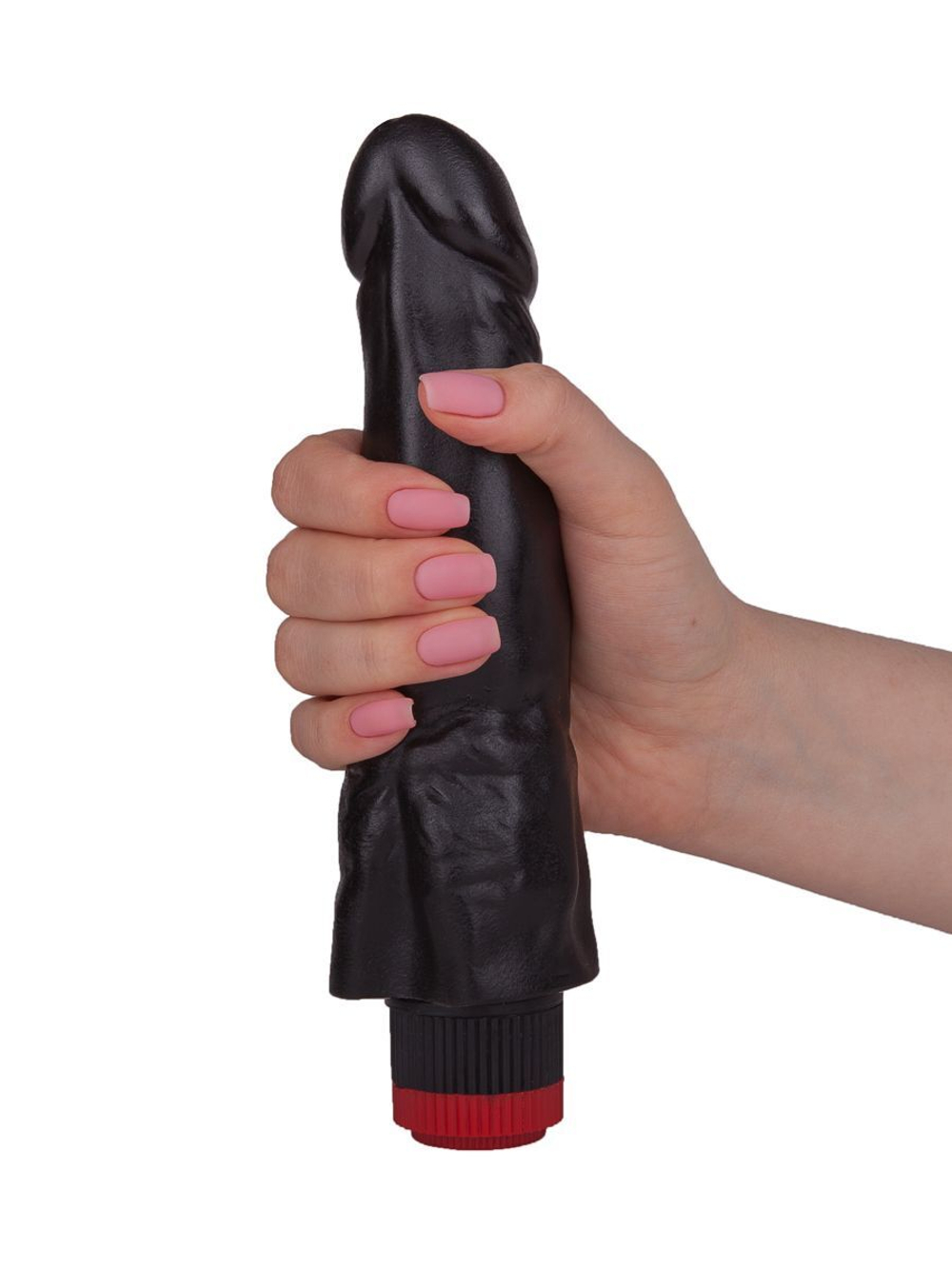 Чёрный вибромассажер с широким основанием - 18,8 см. (Цвет: черный)