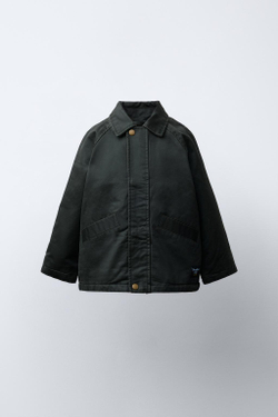ZARA КУРТКА ИЗ ВОЩЕНОЙ ТКАНИ, ТЕМНЫЙ ХАКИ