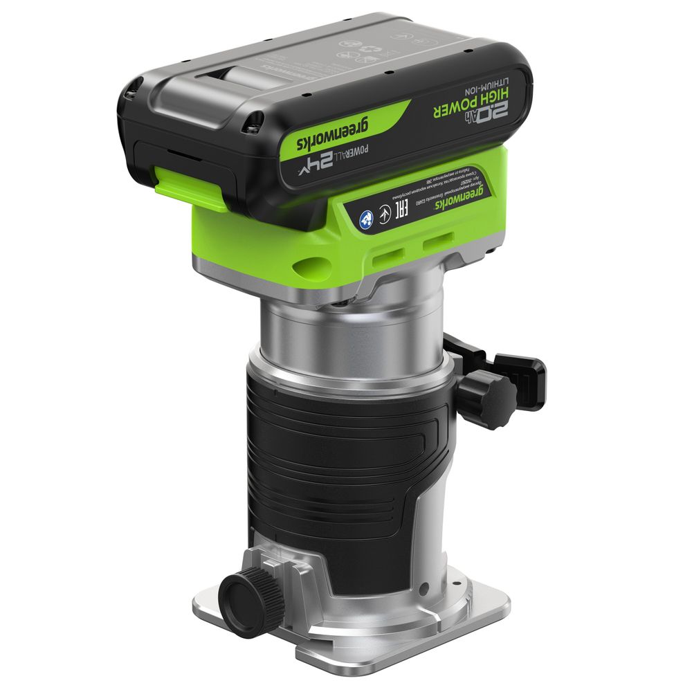 Фрезер кромочный акк. Greenworks G24RO, 24V, б/щет, 10000-30000 об/мин, цанги 6 / 6,35 / 8 мм, ход 20 мм,1х2Ач,ЗУ,кор (3502507CUA)