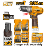 Аккумуляторный шуруповерт INGCO COSLI23114 12 В 20 Нм 18+1+1 с набором бит и сверл