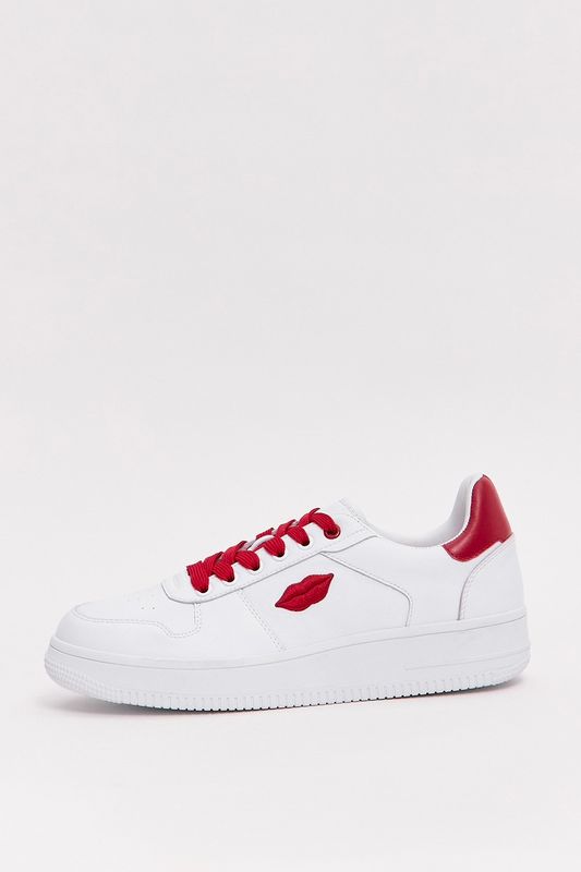 Кроссовки из кожи с красными губами, белый