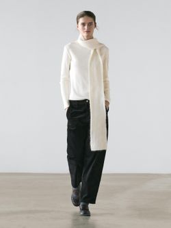 Massimo Dutti Меланжевая футболка в рубчик с длинными рукавами, натуральный/кремовый