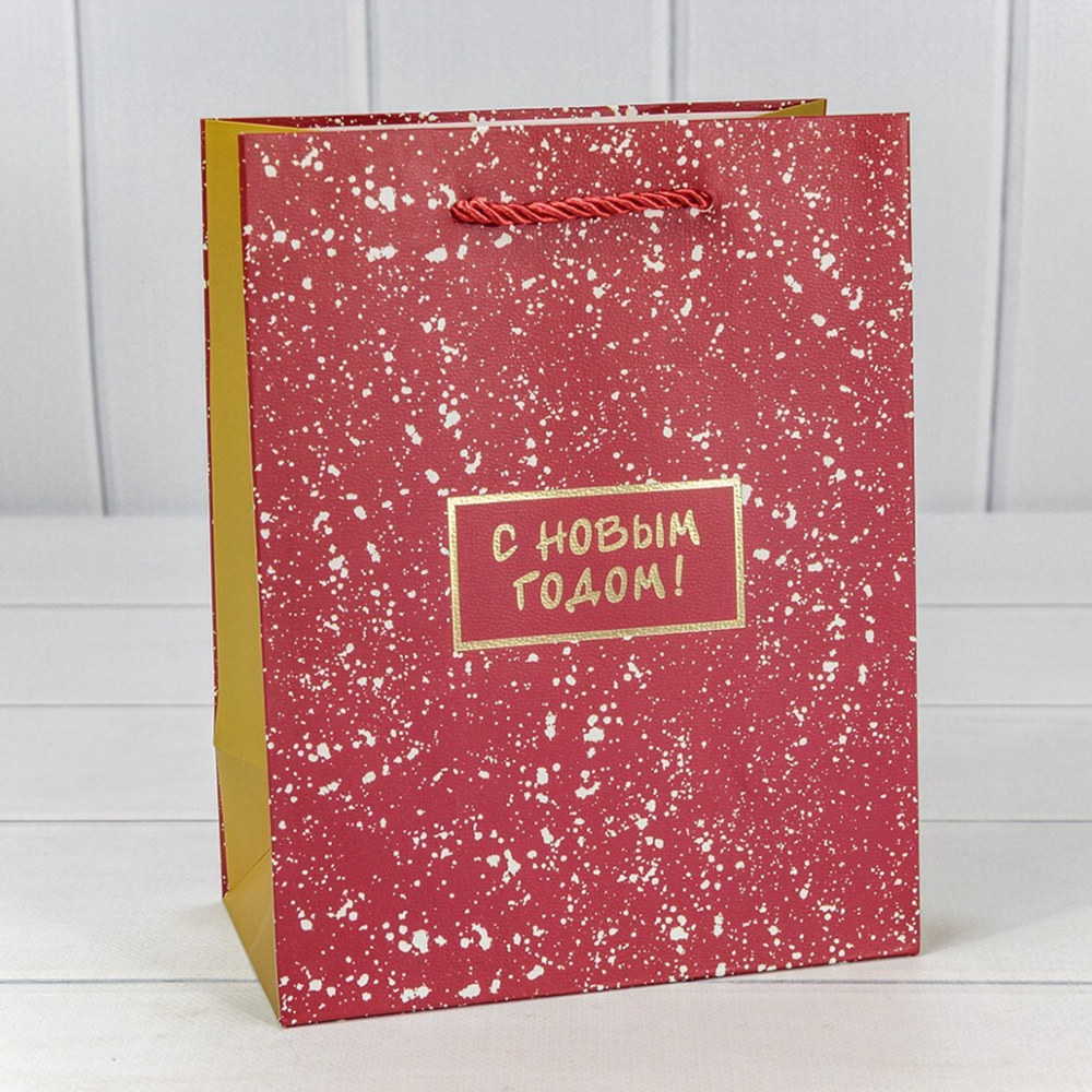 Пакет подарочный 18 х 23 х 10 см "Новый год" (Красный)